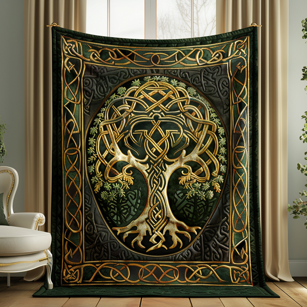 Artisan Celtic Tree Of Life Quiltet Tæppe
