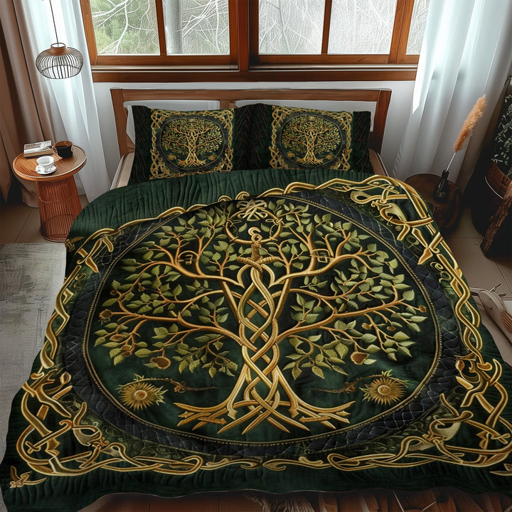 Celtic Heritage Tree of Life 3-delt quiltet sengetøjssæt