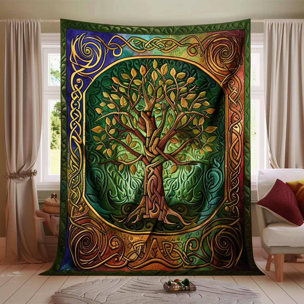 Celtic Heritage Tree of Life Quiltet Tæppe