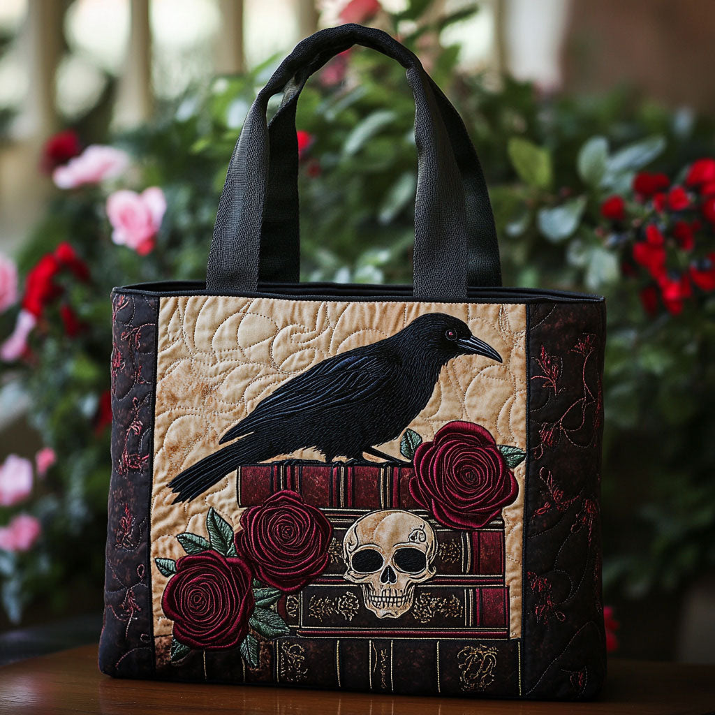 Mystisk Raven Skull Quilted Tote Bag