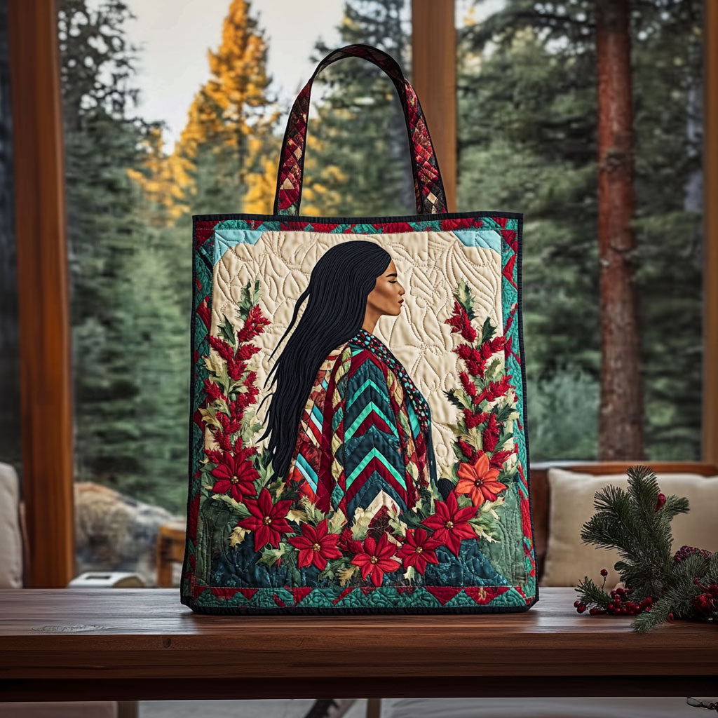 Bloom Native Woman Quiltet Tote Bag