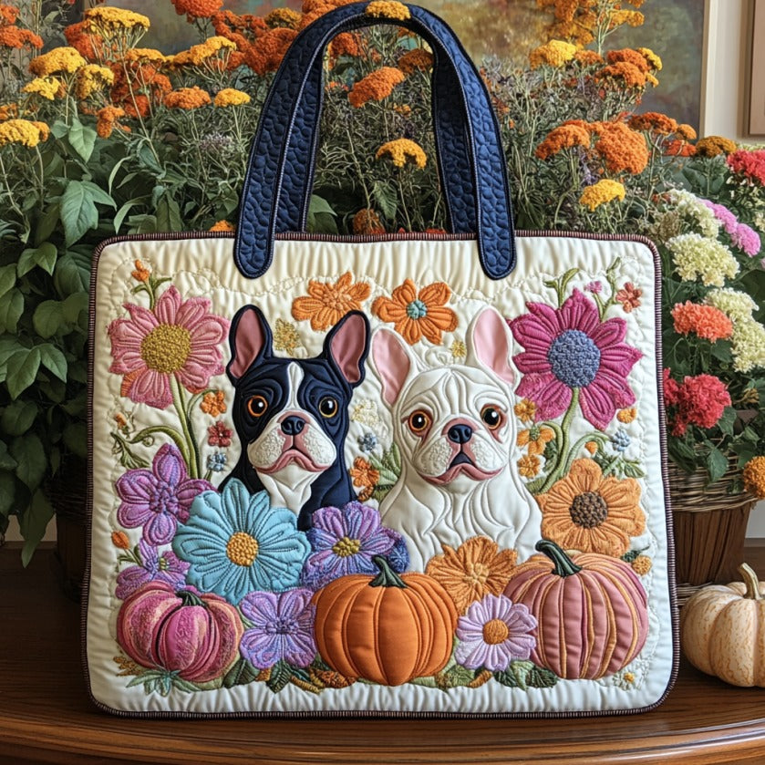Blomsterede Franske Bulldogs Vatteret Tote Bag