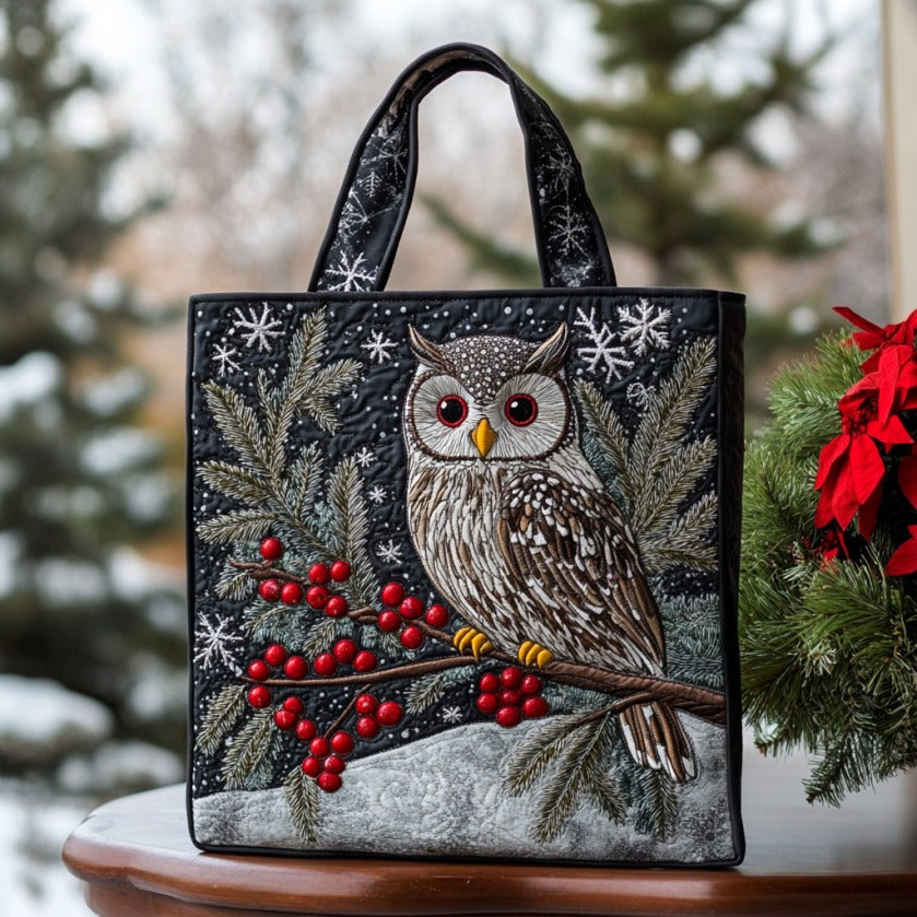 Frosted Owl Quiltet Tote Bag