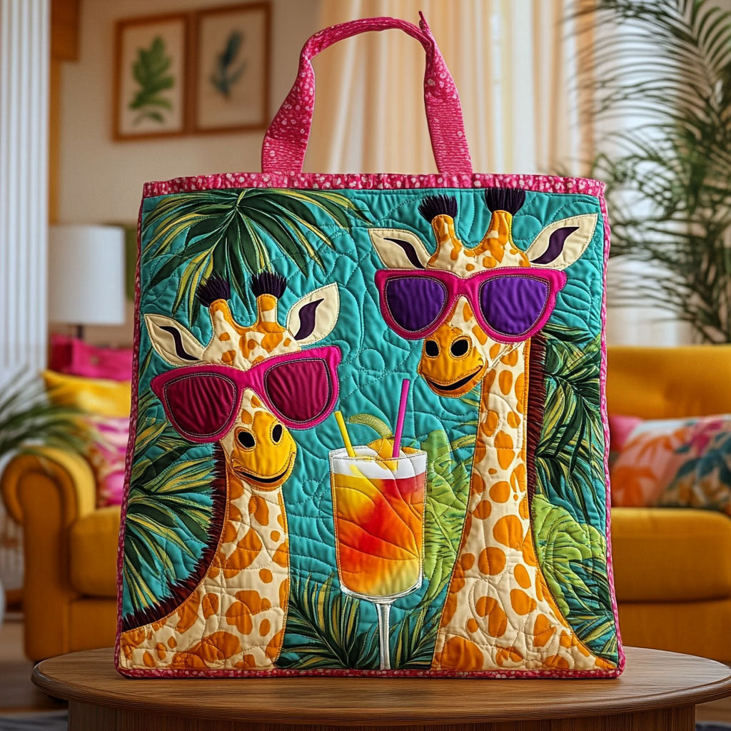 Cool Giraffer Cocktail Quiltet Tote Bag