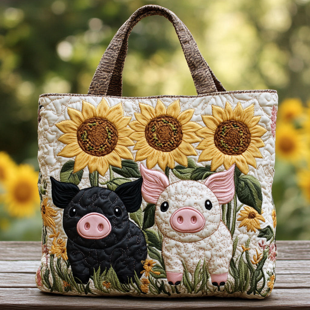 Sunny Pig Quiltet Tote Bag
