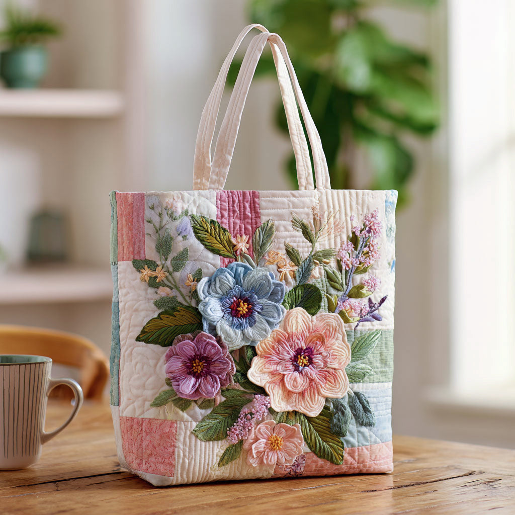 Floral Patchwork Quilted Tote Bag