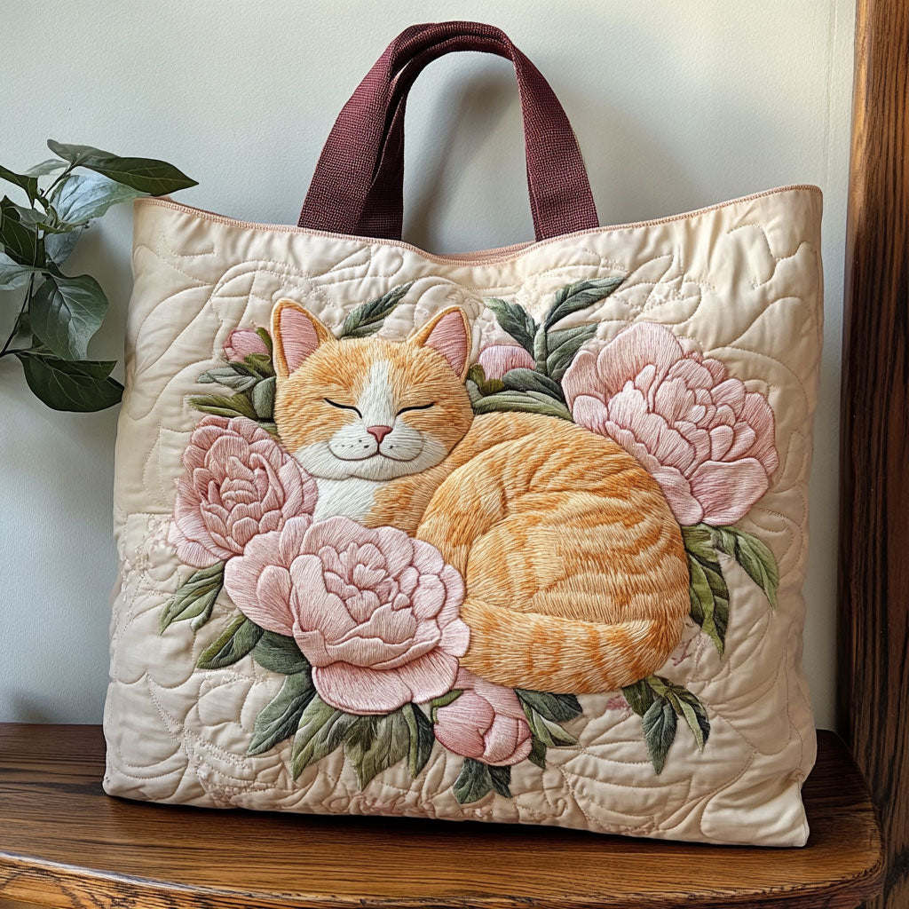 Peony Cat Vatteret Tote Bag