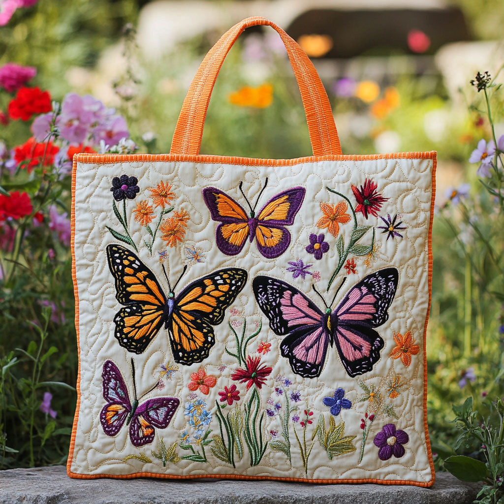 Blomstrende Sommerfugl Quiltet Tote Bag