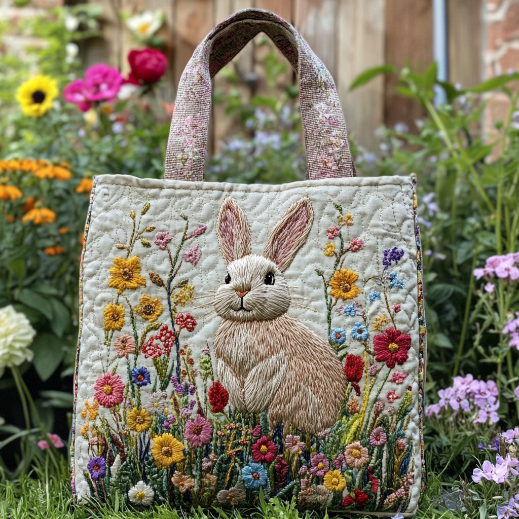 Bunny Flower Quiltet Tote Bag