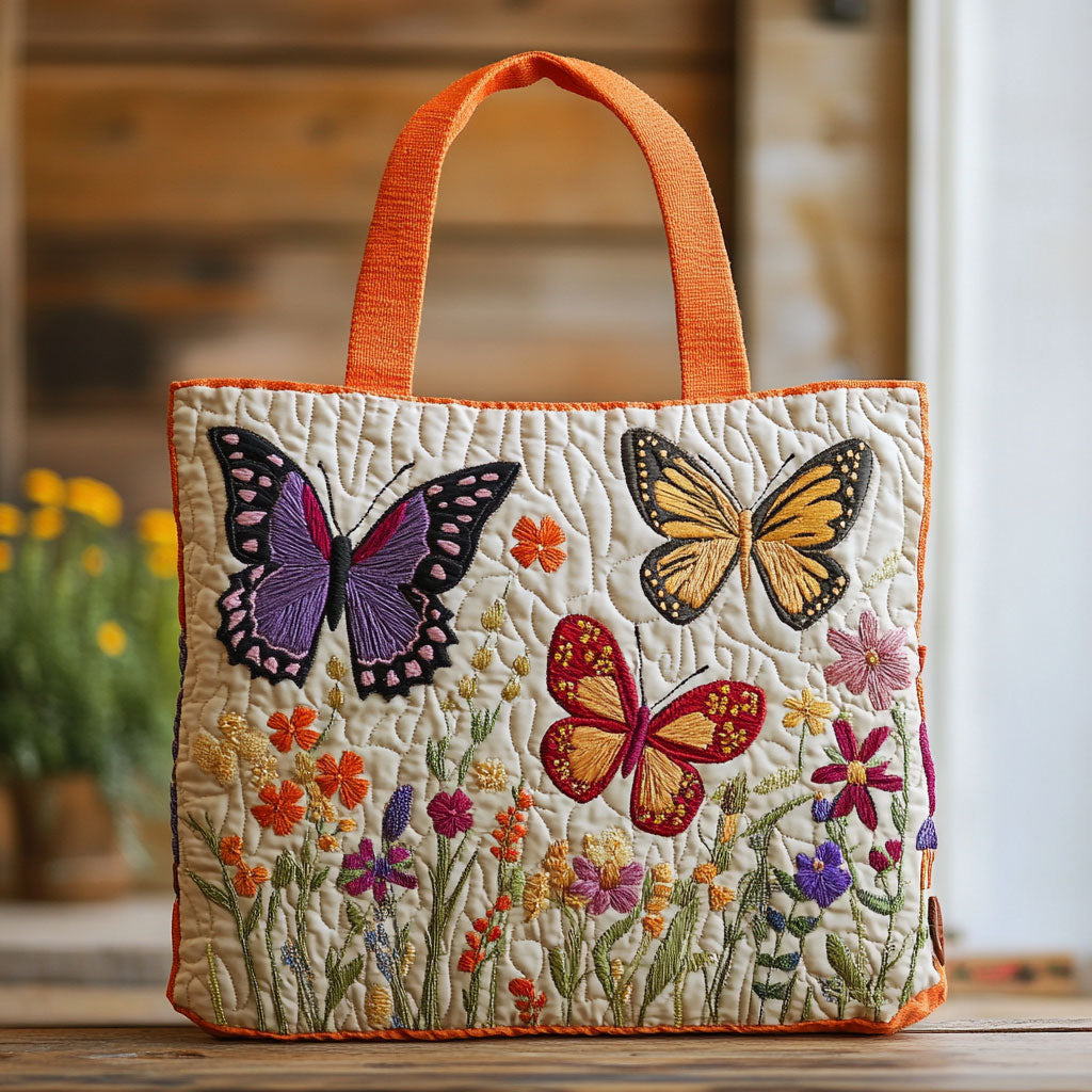 Butterfly Flower Garden Quiltet Tote Bag