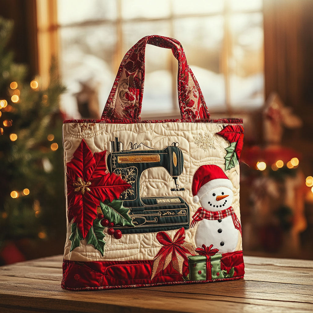Merry Snow Syemaskine Quiltet Tote Bag