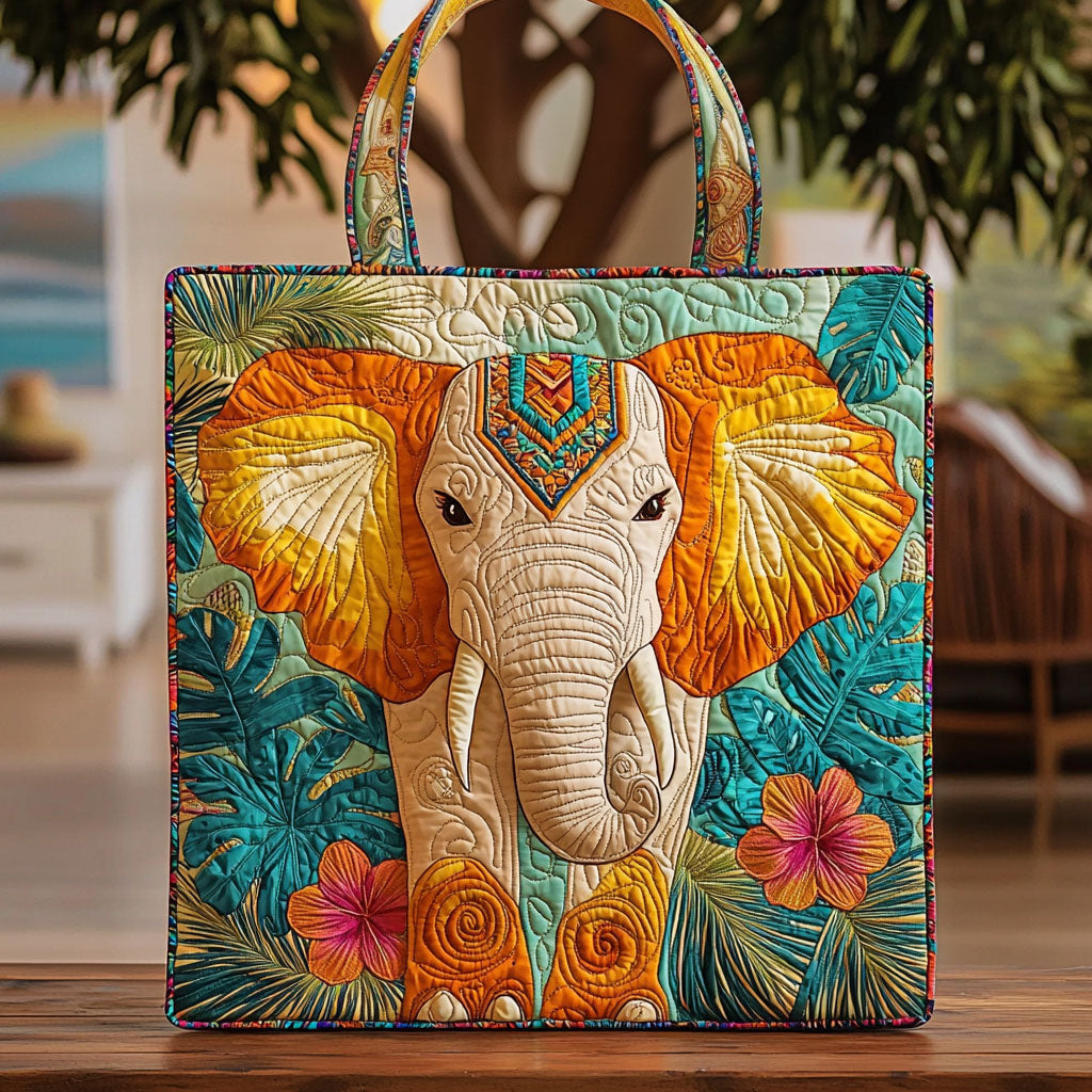 Vibrant Tropical Elephant Quiltet Tote Bag