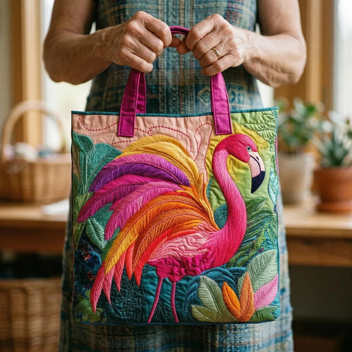 Quilted Tote Bag - Regnbue Flamingo
