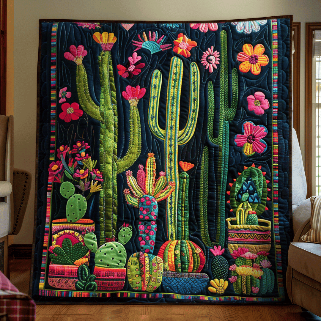 Blomstrende Kaktus Vibrant Quiltet Tæppe