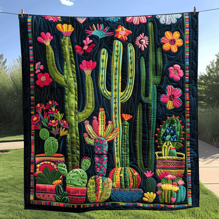 Blomstrende Kaktus Vibrant Quiltet Tæppe