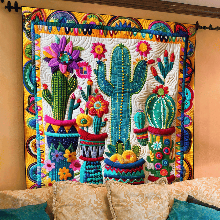 Saguaro Splendor Kaktus Quiltet Tæppe