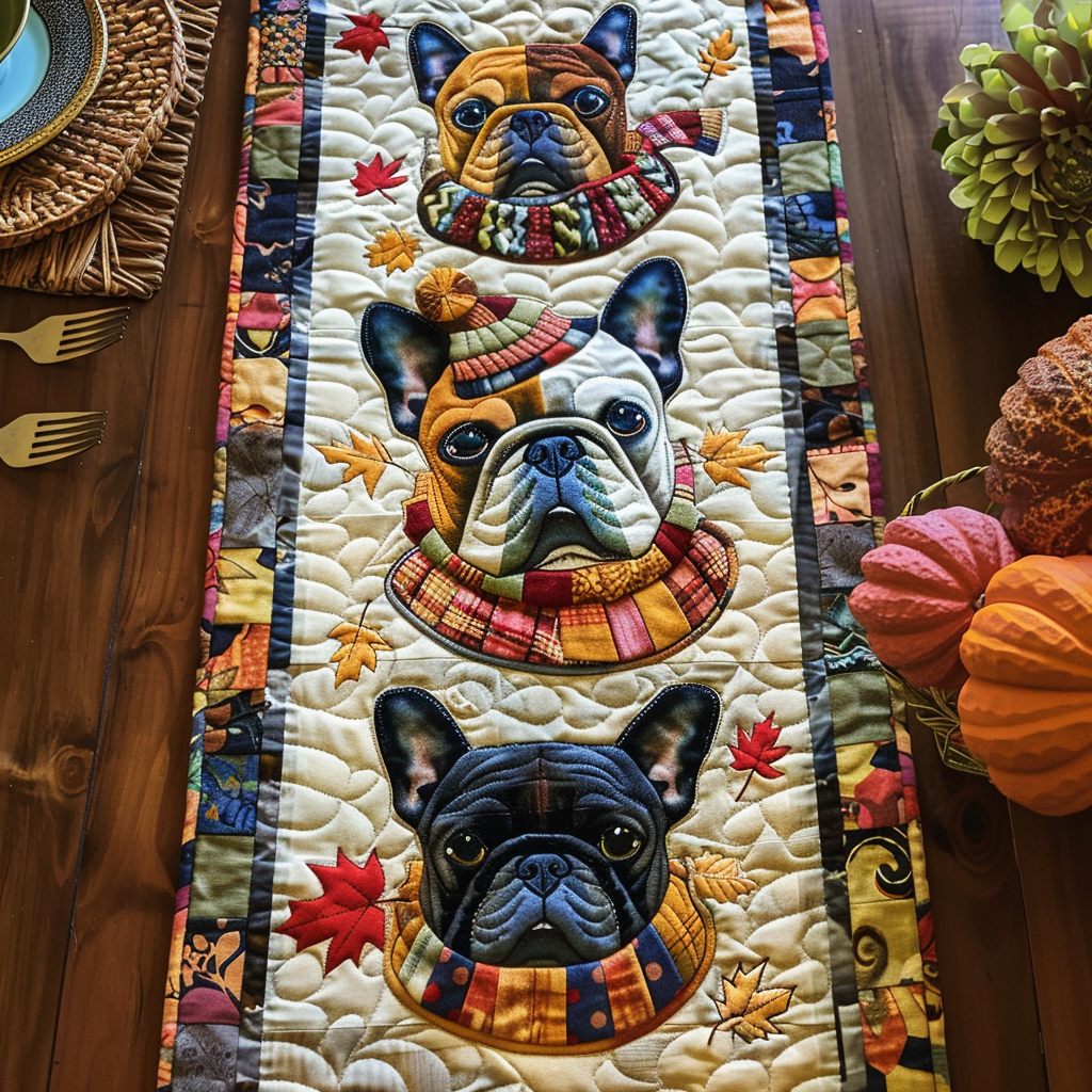Efterårs Fransk Bulldog Quilted Bordløber