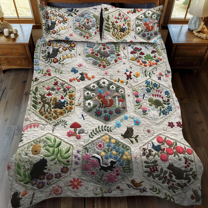 Woodland Whimsy Animals 3-delt quiltet sengetøjssæt