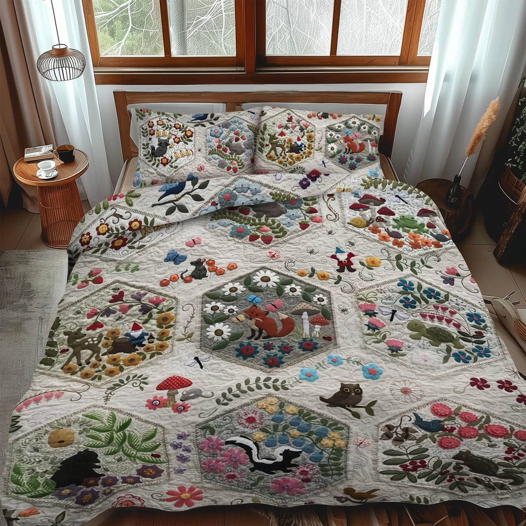Woodland Whimsy Animals 3-delt quiltet sengetøjssæt