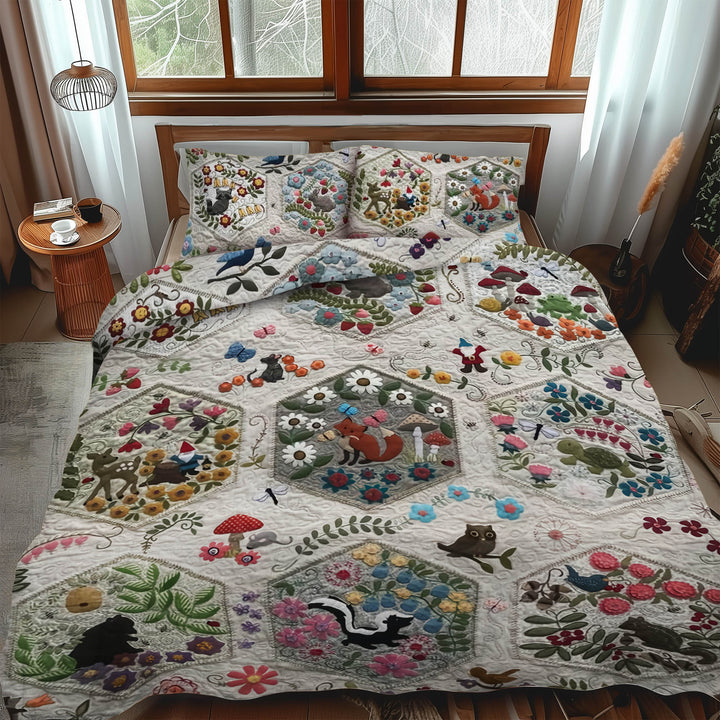 Woodland Whimsy Animals 3-delt quiltet sengetøjssæt